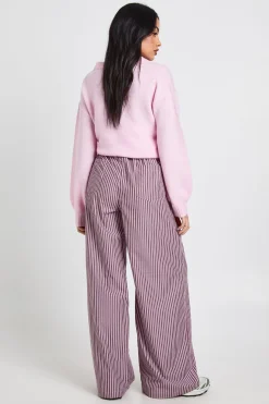 Pantalon Large À Rayures Tissées Avec Taille Élastiquée