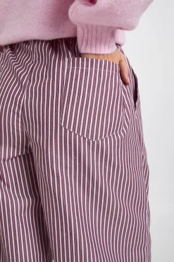 Pantalon Large À Rayures Tissées Avec Taille Élastiquée