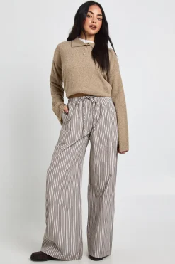 Pantalon Large à Rayures Tissées avec Taille Élastique