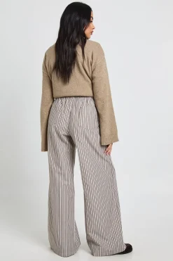 Pantalon Large à Rayures Tissées avec Taille Élastique