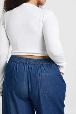 boohoo Pantalon Large à Revers Chambray Grande Taille<Femme Pantalons