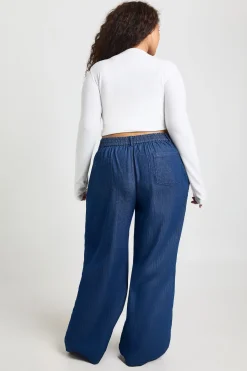 boohoo Pantalon Large à Revers Chambray Grande Taille<Femme Pantalons