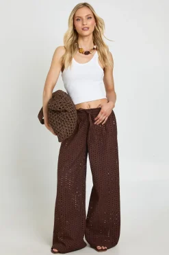 Pantalon Large Taille Basse Broderie Anglaise Petite