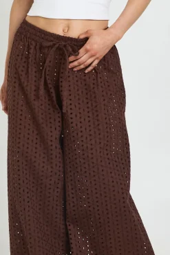 Pantalon Large Taille Basse Broderie Anglaise Petite