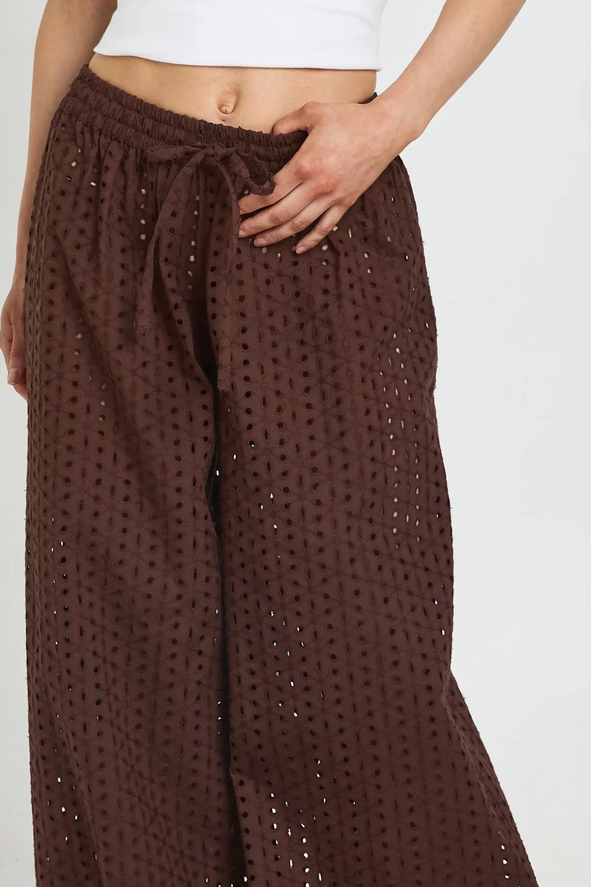 Pantalon Large Taille Basse Broderie Anglaise Petite