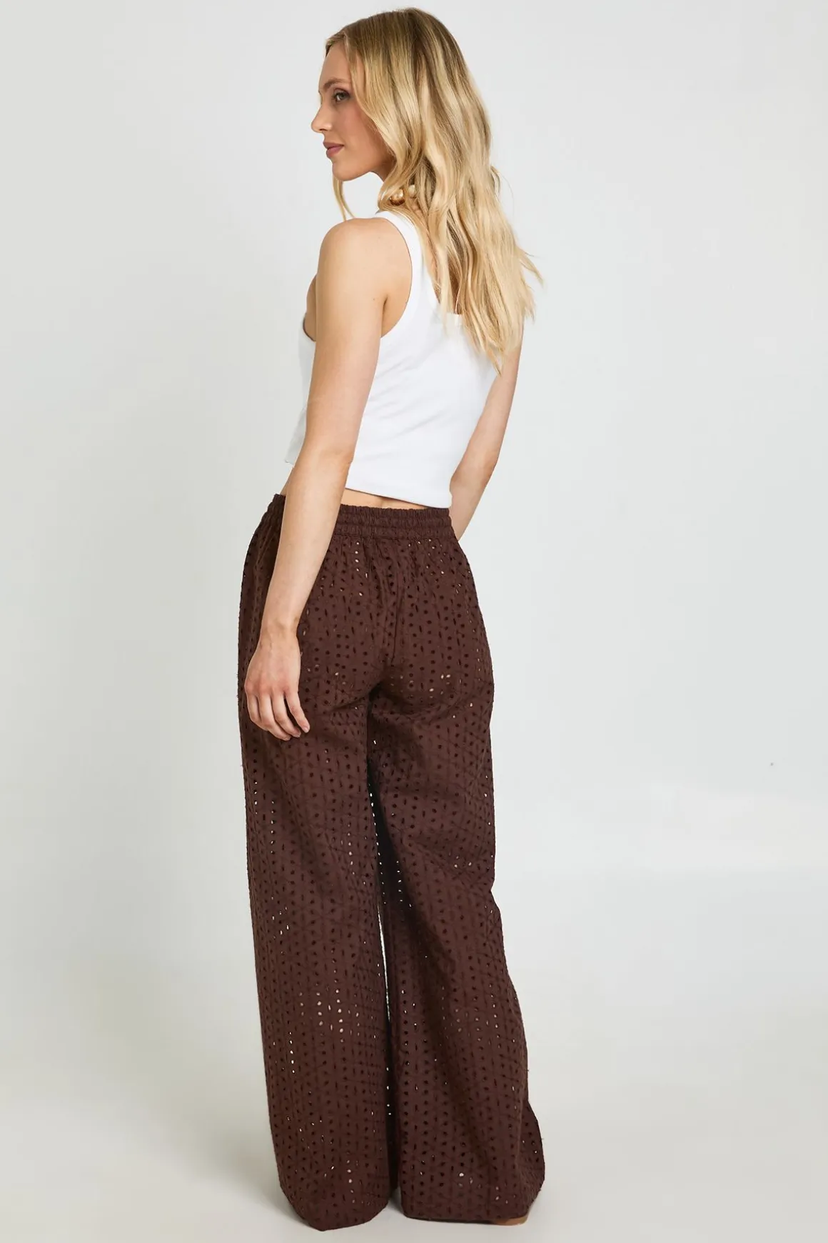 Pantalon Large Taille Basse Broderie Anglaise Petite