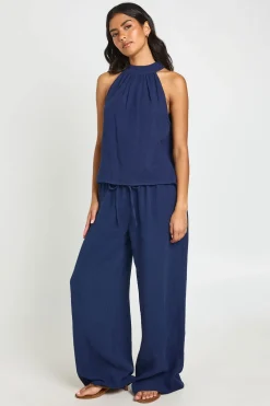 boohoo Pantalon Large Taille Basse En Étamine De Coton Avec Cordon De Serrage<Femme Pantalons