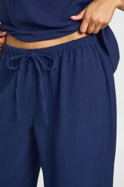 boohoo Pantalon Large Taille Basse En Étamine De Coton Avec Cordon De Serrage<Femme Pantalons
