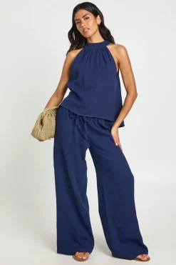 boohoo Pantalon Large Taille Basse En Étamine De Coton Avec Cordon De Serrage<Femme Pantalons