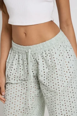 Pantalon Large Taille Basse En Broderie Anglaise