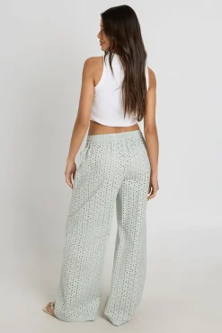 Pantalon Large Taille Basse En Broderie Anglaise