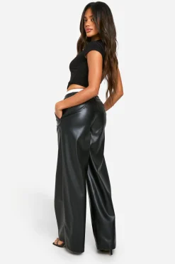 boohoo Pantalon Large À Taille Boxer En Synthétiquecuir<Femme Pantalons