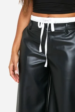boohoo Pantalon Large À Taille Boxer En Synthétiquecuir<Femme Pantalons