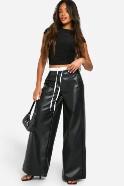 boohoo Pantalon Large À Taille Boxer En Synthétiquecuir<Femme Pantalons