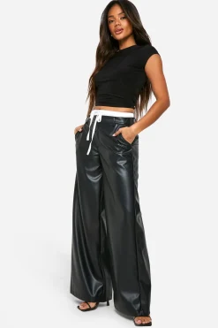 boohoo Pantalon Large À Taille Boxer En Synthétiquecuir<Femme Pantalons