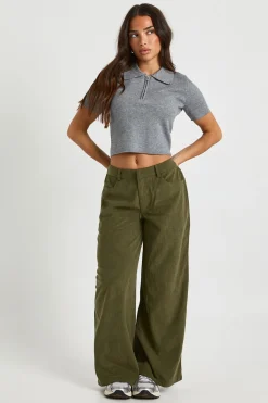 Pantalon Large Taille Cintrée En Velours Côtelé Petite