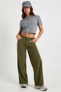 Pantalon Large Taille Cintrée En Velours Côtelé Petite