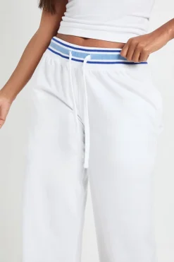 Pantalon Large À Taille Côtelée Rayée