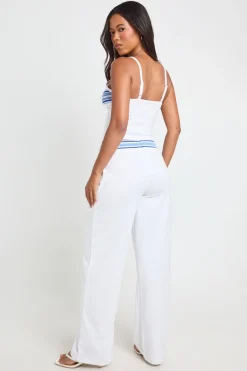 Pantalon Large À Taille Côtelée Rayée