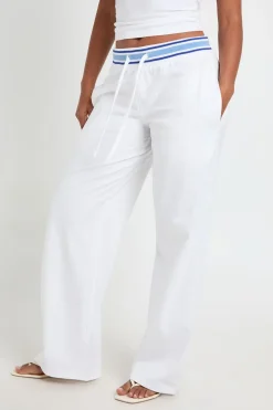 Pantalon Large À Taille Côtelée Rayée