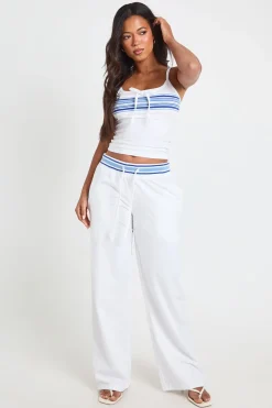 Pantalon Large À Taille Côtelée Rayée