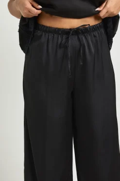 Pantalon Large Taille Grande En Satin Avec Cordon De Serrage