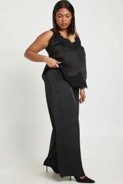 Pantalon Large Taille Grande En Satin Avec Cordon De Serrage
