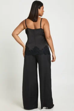 Pantalon Large Taille Grande En Satin Avec Cordon De Serrage