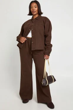 Pantalon Large Taille Grande Avec Taille Élastiquée En Denim Délavé