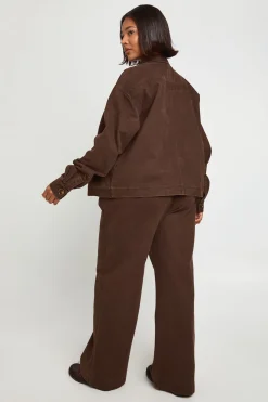 Pantalon Large Taille Grande Avec Taille Élastiquée En Denim Délavé