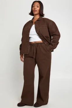 Pantalon Large Taille Grande Avec Taille Élastiquée En Denim Délavé