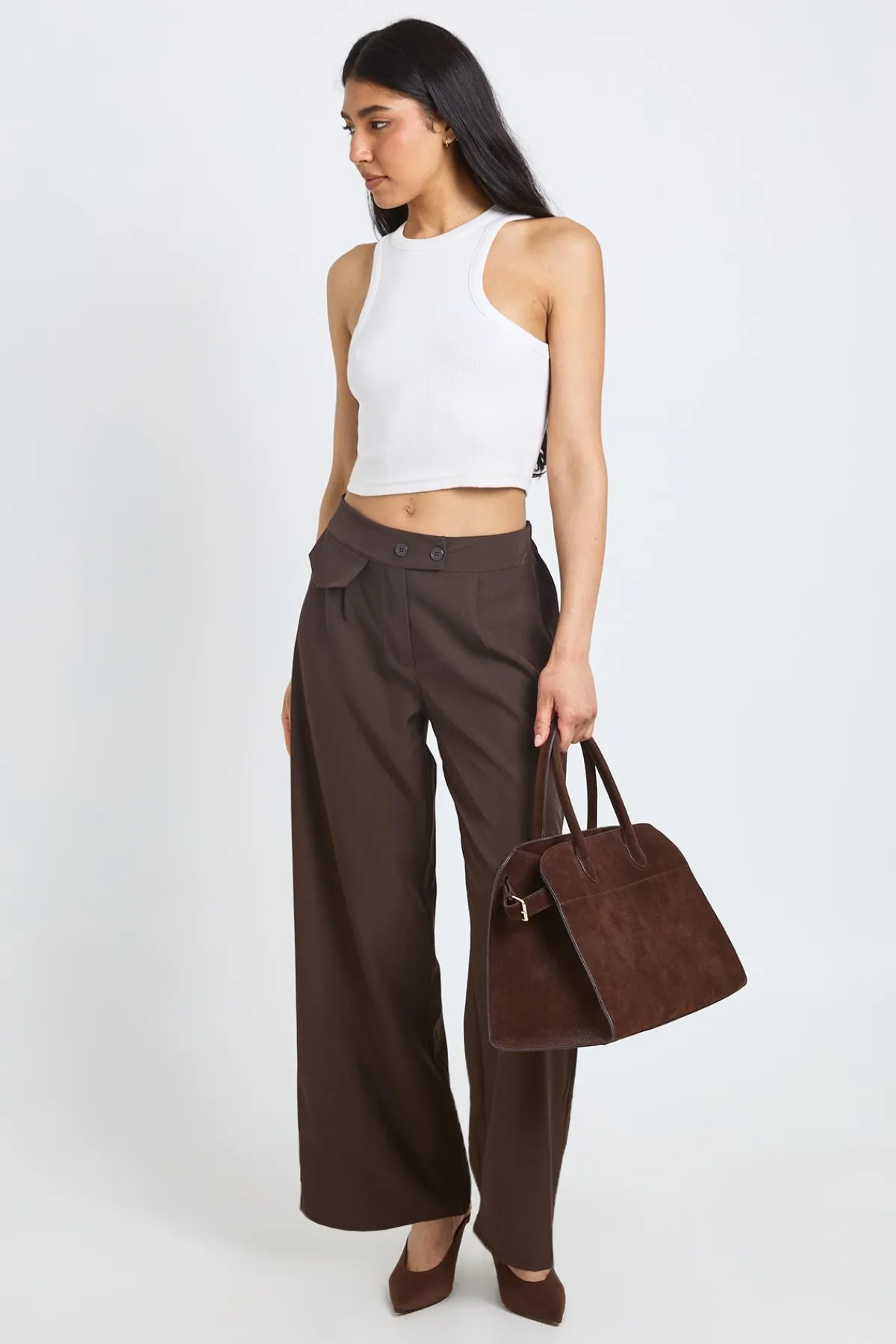 boohoo Pantalon Large Taille Haute Avec Détail De Poches Tissées<Femme Pantalons|Looks Chocolat