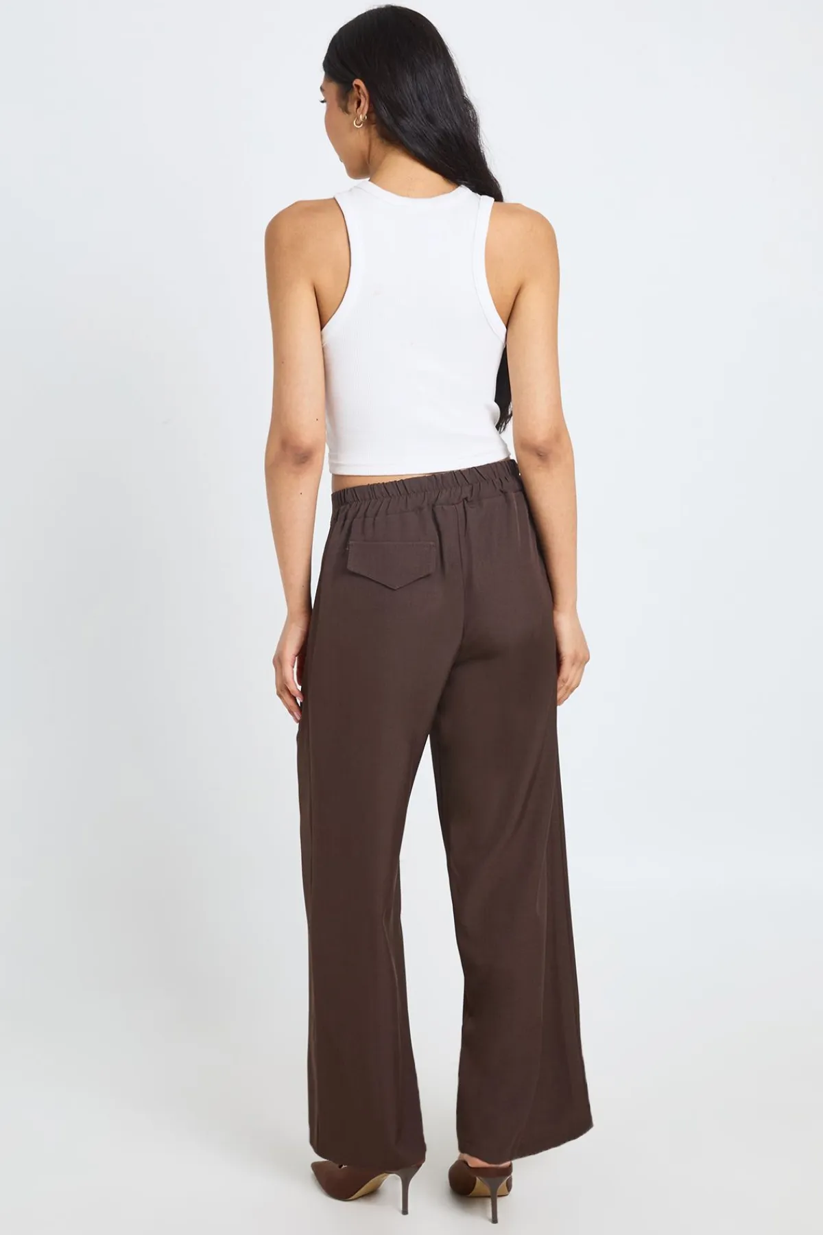 boohoo Pantalon Large Taille Haute Avec Détail De Poches Tissées<Femme Pantalons|Looks Chocolat