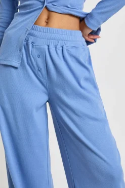 Pantalon Large à Taille Haute Côtelée
