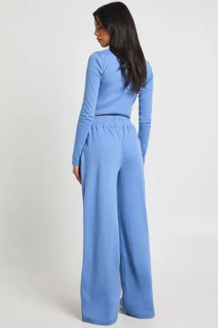 Pantalon Large à Taille Haute Côtelée