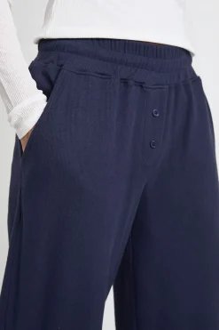 Pantalon Large à Taille Haute Côtelée