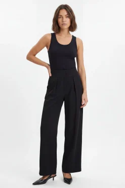 Pantalon Large Taille Haute Coupe Souple Ajustée