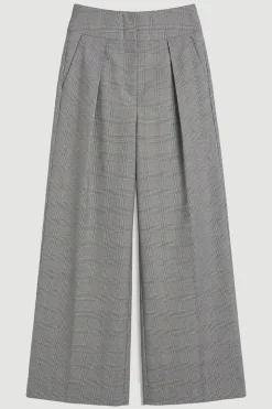 Pantalon Large Taille Haute À Carreaux Souples Et Coupe Ajustée