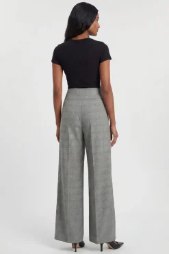 Pantalon Large Taille Haute À Carreaux Souples Et Coupe Ajustée