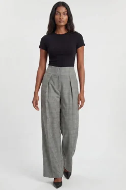 Pantalon Large Taille Haute À Carreaux Souples Et Coupe Ajustée