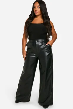 Pantalon Large Taille Haute En Synthétiquecuir Grande Taille