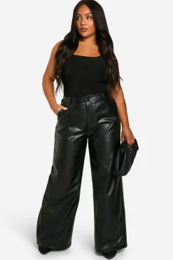 Pantalon Large Taille Haute En Synthétiquecuir Grande Taille