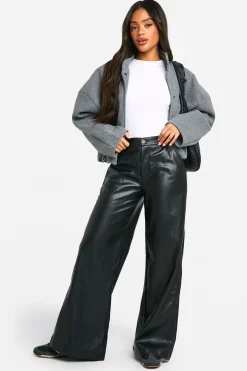 Pantalon Large Taille Haute En Synthétique