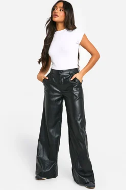 Pantalon Large Taille Haute En Synthétique