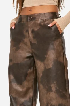 Pantalon large taille haute en synthétique lavé