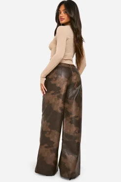 Pantalon large taille haute en synthétique lavé