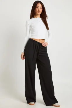 Pantalon Large Taille Haute Élastiquée Avec Cordon De Serrage Tissé Pour Grande Taille