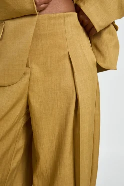 Pantalon Large Taille Haute à Plis Devant