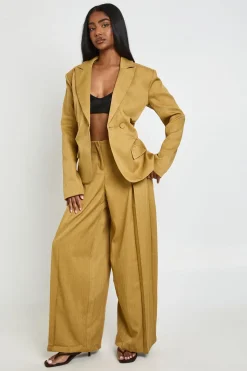 Pantalon Large Taille Haute à Plis Devant