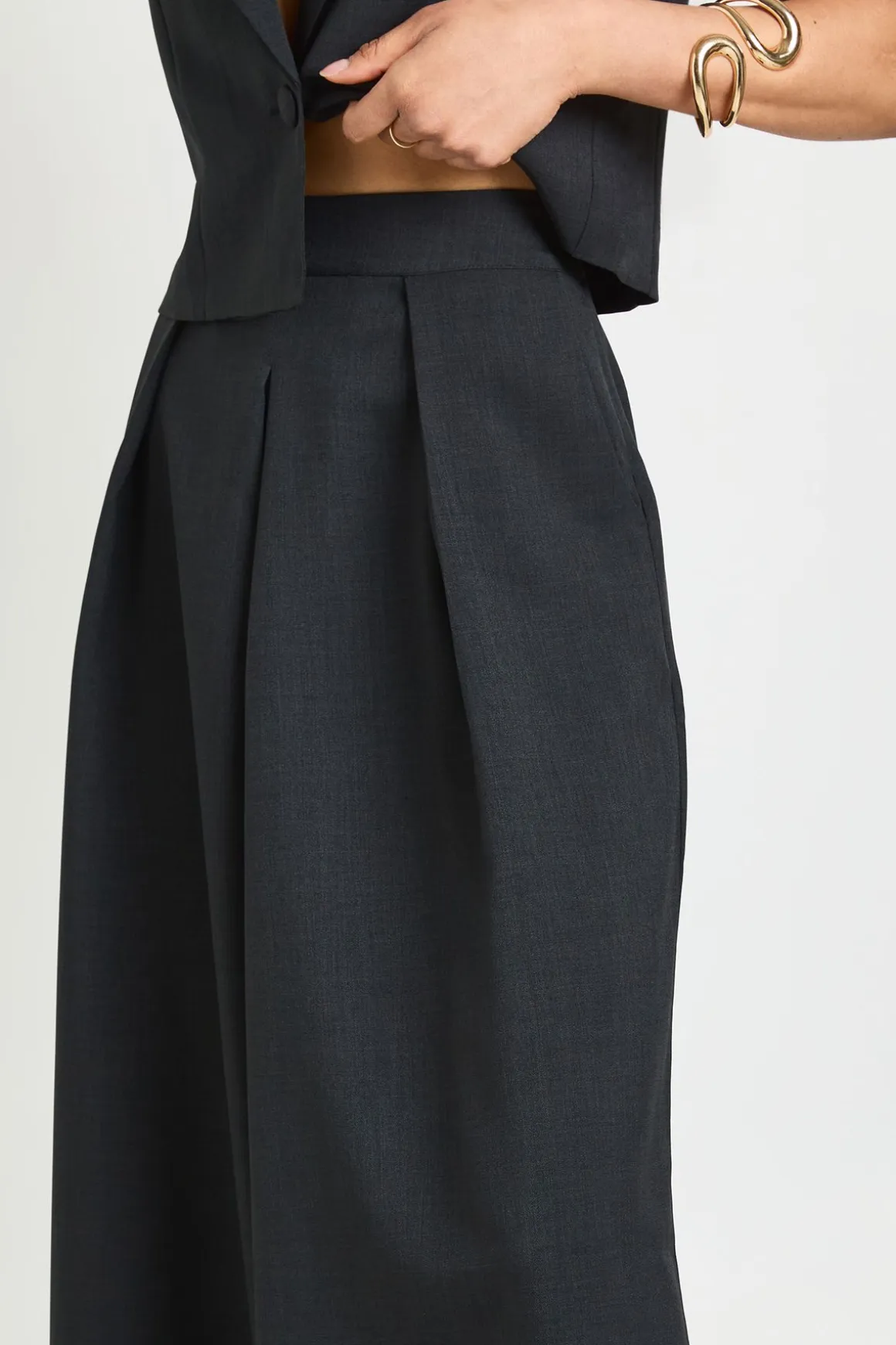 Pantalon Large Taille Haute À Plis Et Aspect Lin Pour Grandes Tailles
